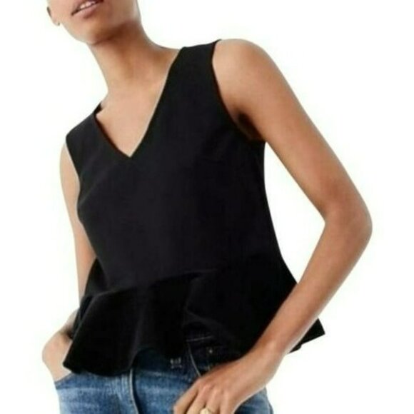 J. Crew Tops - J Crew Black Velvet Top Size Medium Ruffle Bottom Women's Peplum Sleeveless NWT